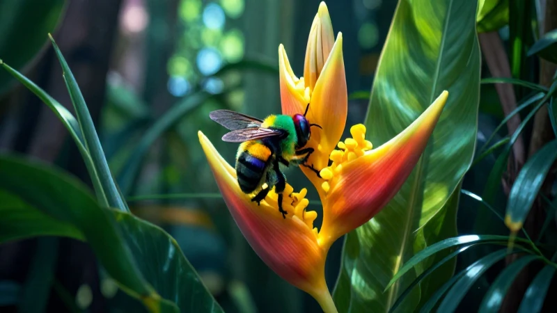 Polinizador vibrante en flor tropical