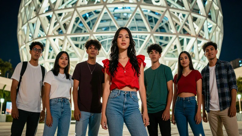 Jóvenes mexicanos modernos sobre geometría luminosa