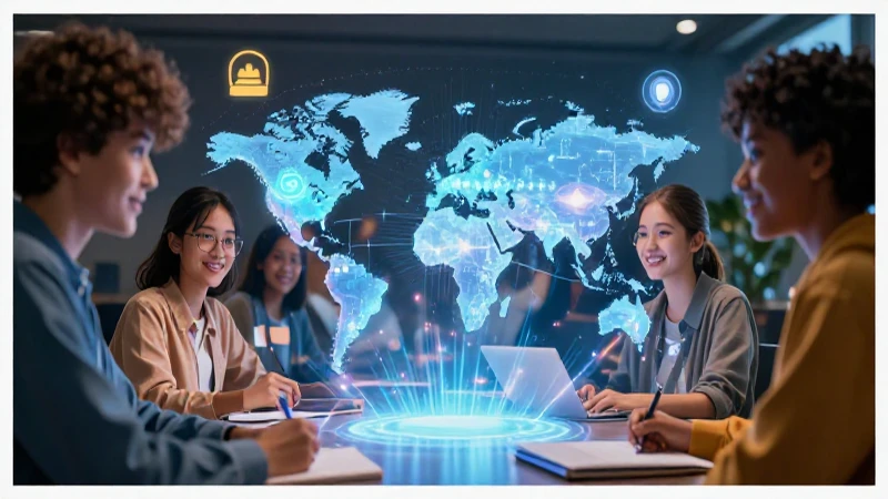 Ilustración educativa vibrante con mapa holográfico