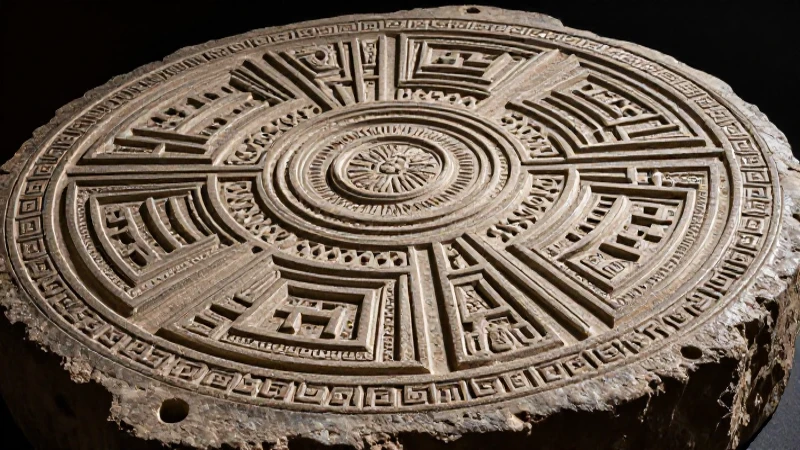 Piedra ornamentada detallada con fuerte iluminación dramática