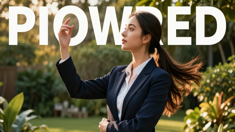 Mujer profesional reflexiona en un jardín dorado