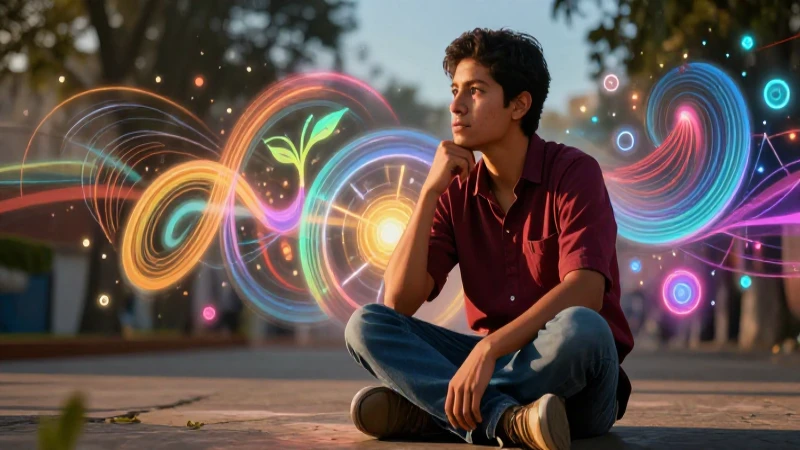 Joven educador mexicano reflexiona bajo luz dorada