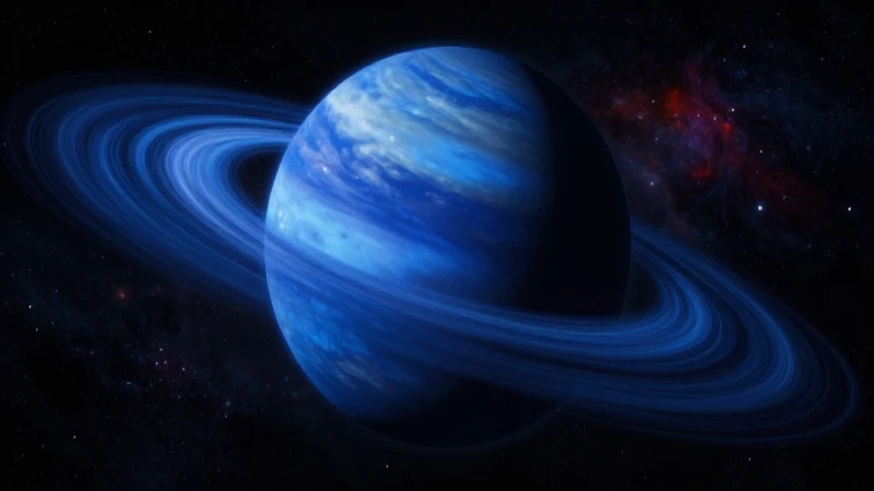 Neptuno, ilustración épica con atmósfera cósmica y detalles hiperrealistas