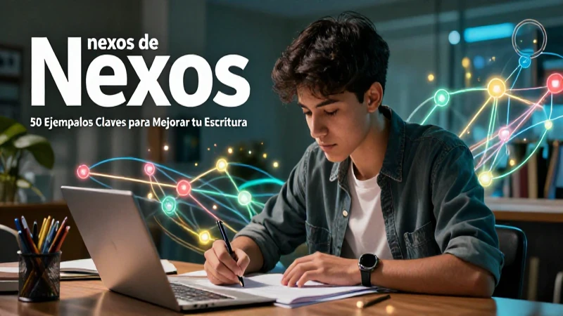 Nexos: 50 Ejemplos Clave para Mejorar tu Escritura 5 Visual vibrante sobre nexos y redacción
