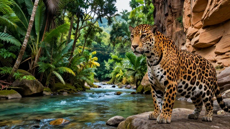 Jaguar majestuoso en paisaje mexicano vibrante