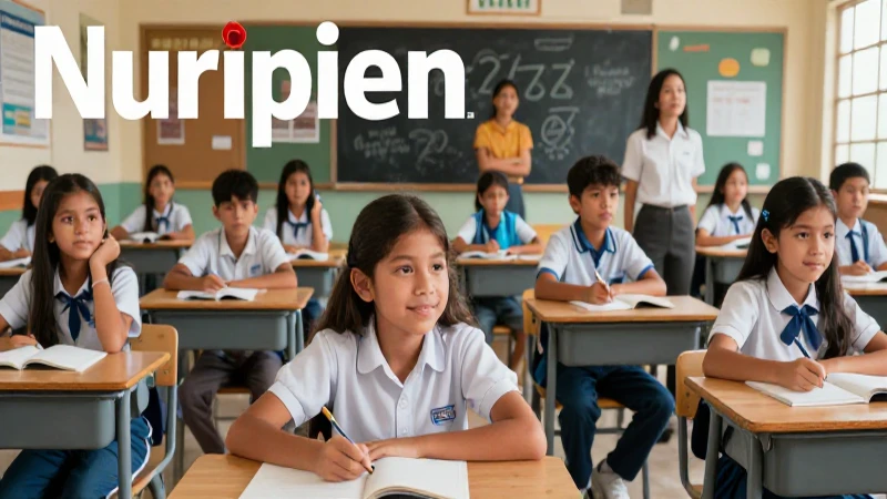 Ilustración vibrante de estudiantes guatemaltecos en clase