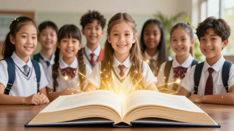 Niños felices y libros brillantes en estilo moderno