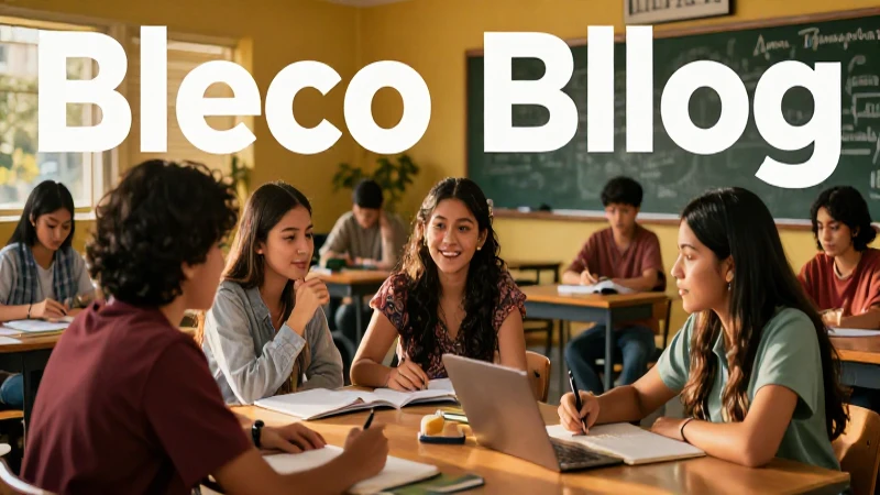 Estudiantes mexicanos colaboran en aula moderna con luz dorada