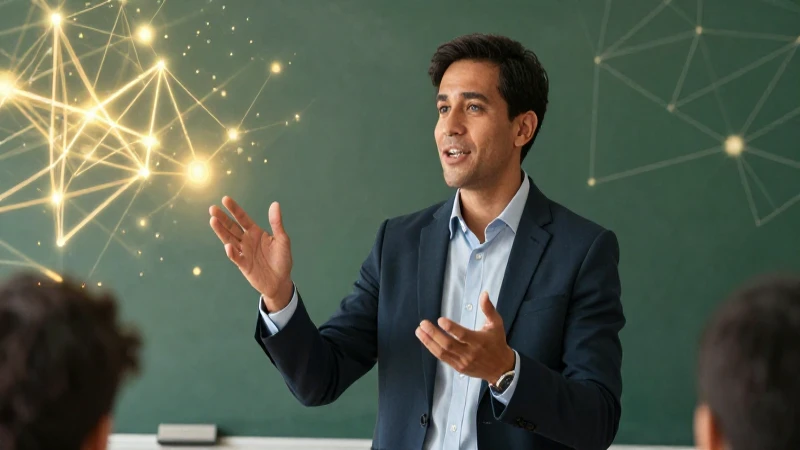 Educador carismático comunica ideas con luz