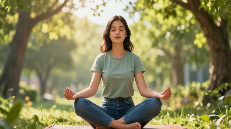 Ilustración hiperrealista de joven en pose meditativa