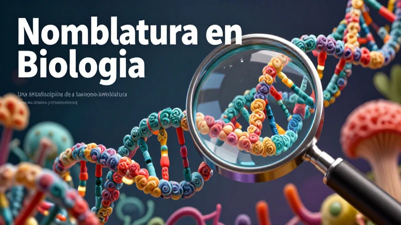 Nomenclatura: qué es, orígenes y concepto explicado 4 Cubierta académica 3D con ADN y especímenes vibrantes