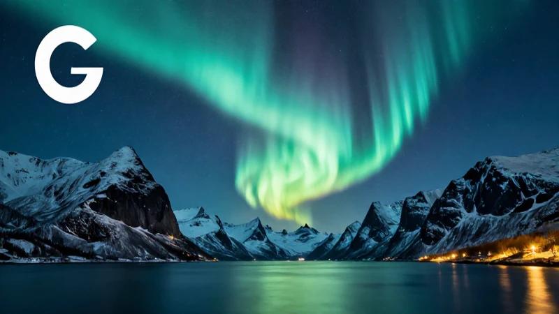 Fjord nórdico majestuoso con brillantes auroras