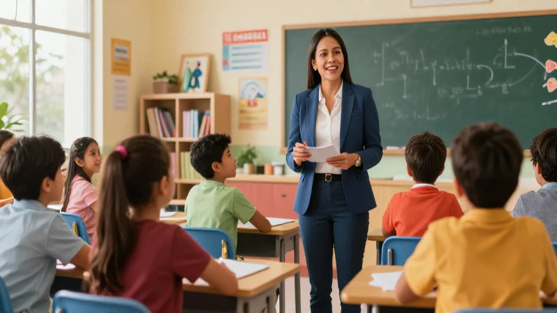 Maestra mexicana enseñando en un aula vibrante