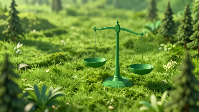 Paisaje verde con balanza en ilustración educativa