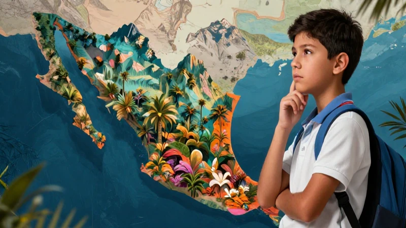 Joven estudiante en mapa de México vibrante