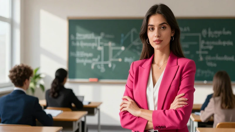 Joven profesora experta en aula moderna