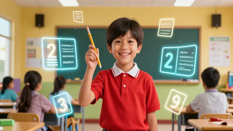 Estudiante aprende matemáticas en vibrante aula moderna