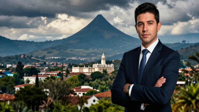Profesional confiante con paisaje dramático de Guatemala