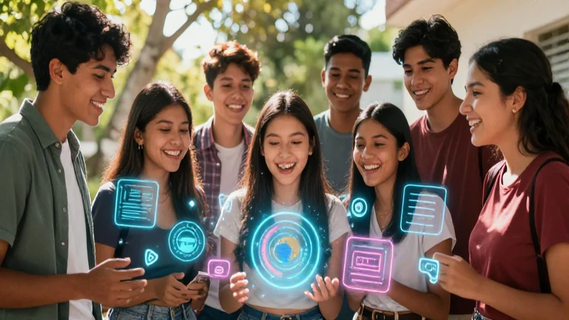 La vanguardia de la Nueva Escuela Mexicana 2022 en una PPT 7 Estudiantes mexicanos colaboran feliz en un aula tecnológica
