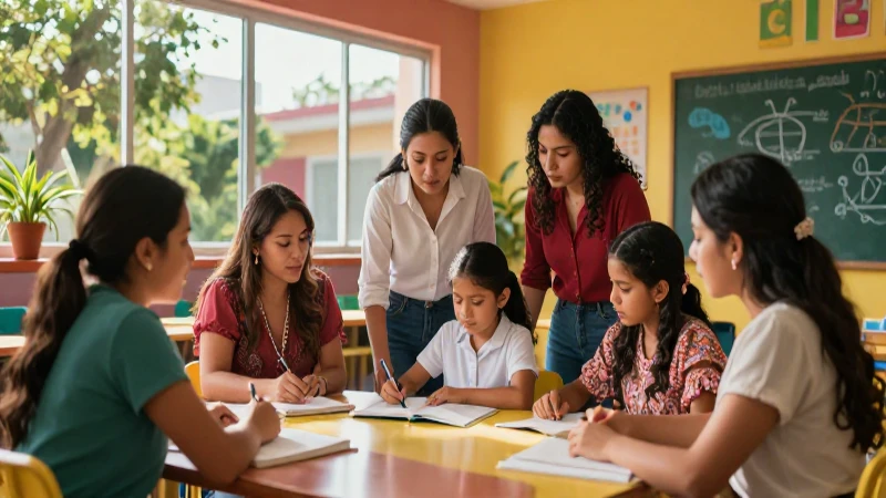 Comunidad educativa mexicana en aula vibrante