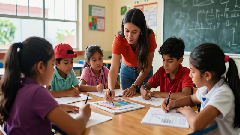 Niños mexicanos colaboran en un aula moderna