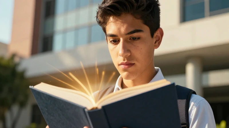 Joven mexicano estudia con luz dorada