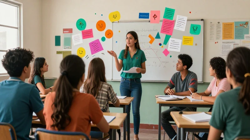 Docente mexicana liderando un taller vibrante