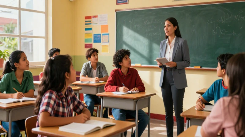 Desvela la Nueva Escuela Mexicana: educación transformadora 4 Maestro y estudiantes mexicanos en aula moderna