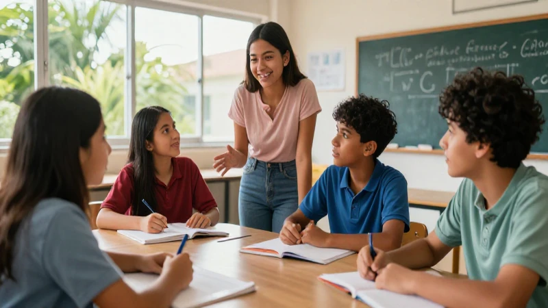 Jóvenes mexicanos colaboran en un aula vibrante y moderna