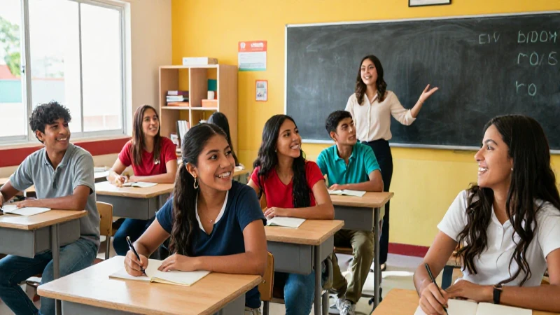 Clase mexicana vibrante con estudiantes y maestro