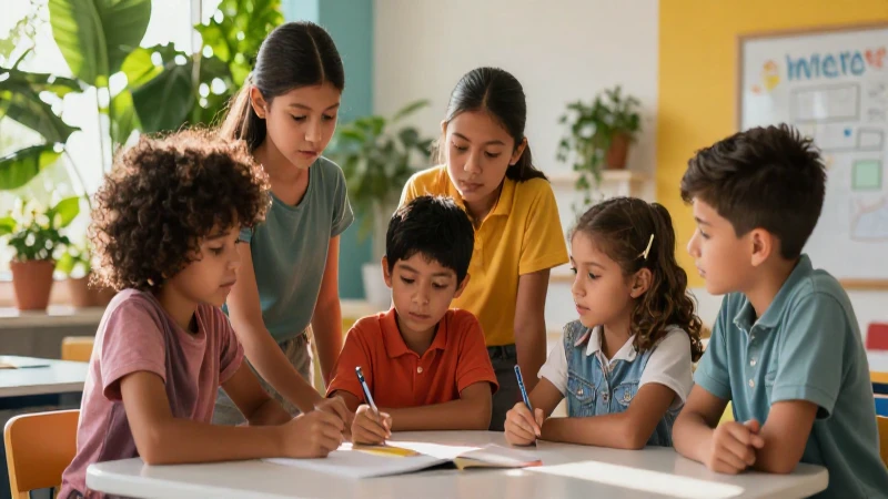 Niños mexicanos aprendiendo en entorno moderno
