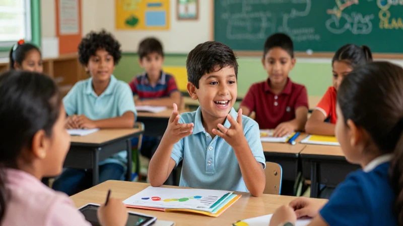 Niños alegres en aula mexicana moderna
