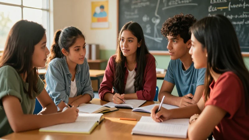 Jóvenes mexicanos aprenden colaborativamente en un aula