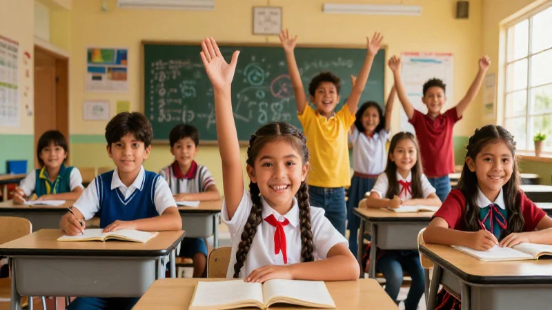 Nueva Escuela Mexicana: Equidad educativa para un futuro brillante 3 Niños mexicanos alegres en aula con luz dorada