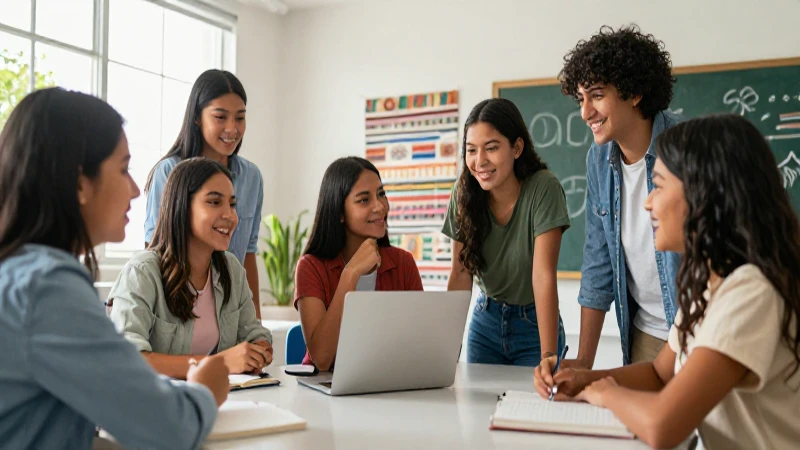 Estudiantes mexicanos colaborando en un aula vibrante