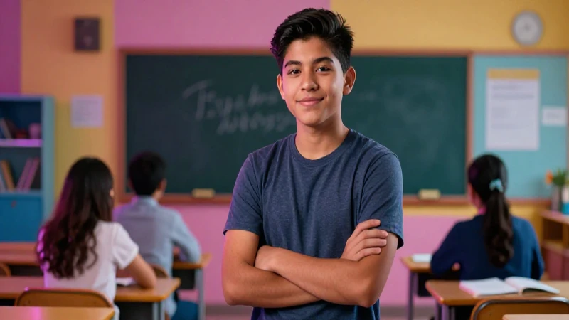 Formación cívica y ética: ¡Educa ciudadanos comprometidos en la nueva escuela mexicana! 4 Estudiante mexicano seguro en un aula moderna y vibrante