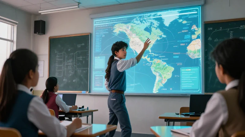 Revolucionando la enseñanza secundaria: innovación geográfica en la nueva escuela mexicana 5 Estudiante mexicano en aula moderna con holograma