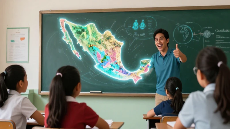 Revolutionary New Approach to Geography Education in Mexico 3 Estudiante mexicano interactúa con holograma geográfico brillante