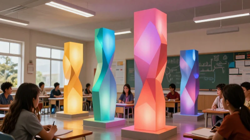Pilares abstractos en aula educativa mexicana