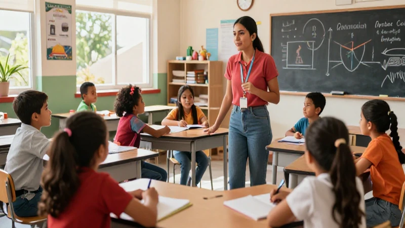 Aula dinámica con aprendizaje vibrante y detallado