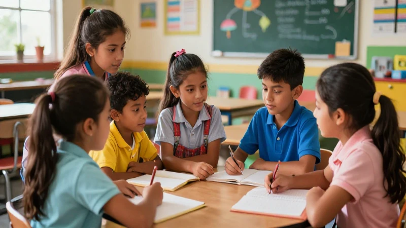 Estudiantes mexicanos aprendiendo juntos en un aula luminosa