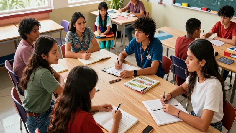 La nueva escuela mexicana: innovación y calidad educativa en Michoacán 4 Estudiantes mexicanos colaborando en aula moderna