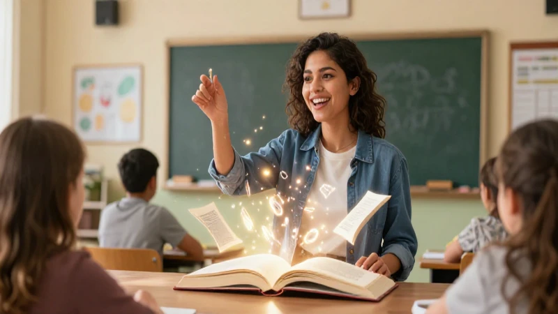 Educadora joven y vibrante en ambiente moderno