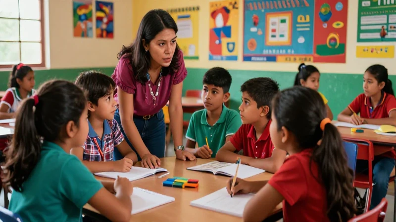 Clase vibrante y dinámica con estudiantes colaborando