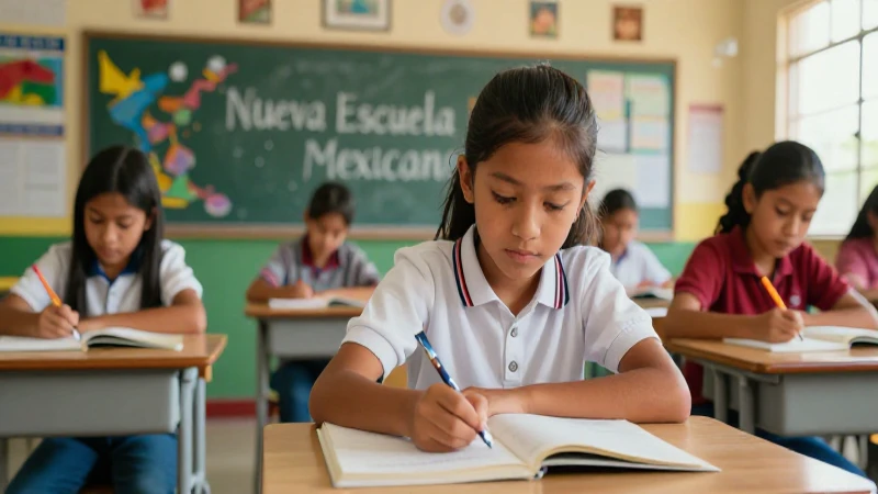 Estudiante en aula mexicana, representación NEM