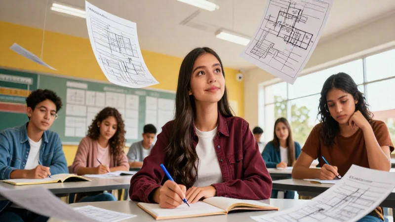 Estudiantes mexicanos aprendiendo en aula moderna