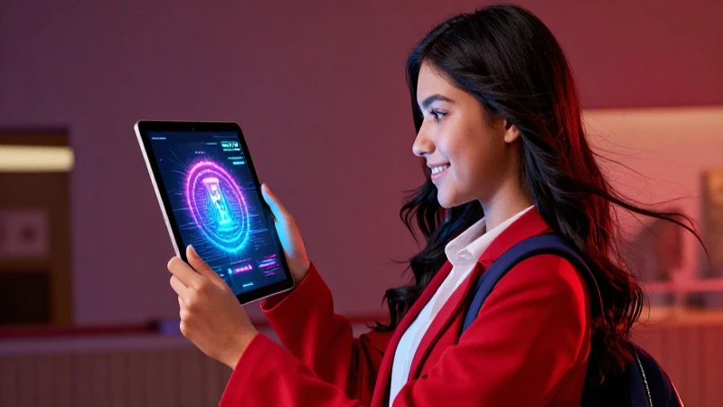 Estudiante mexicano moderno sostiene tablet con encanto