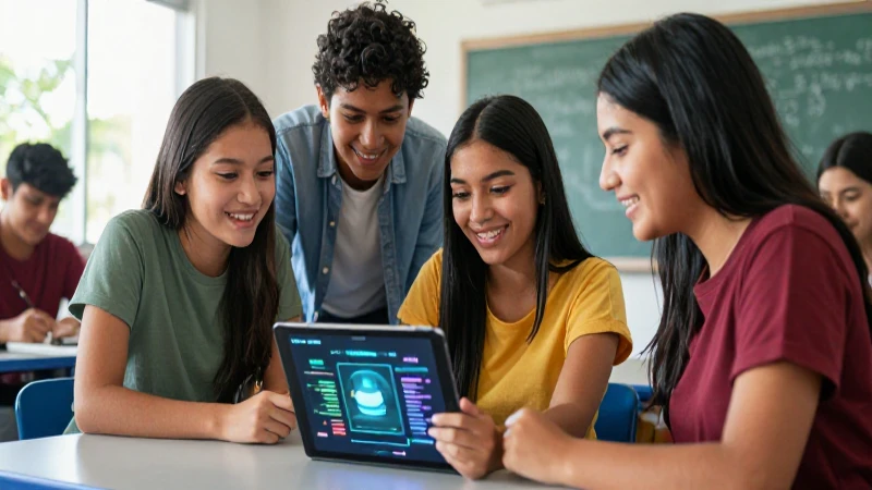 Mexicanos felices aprendiendo en aula moderna