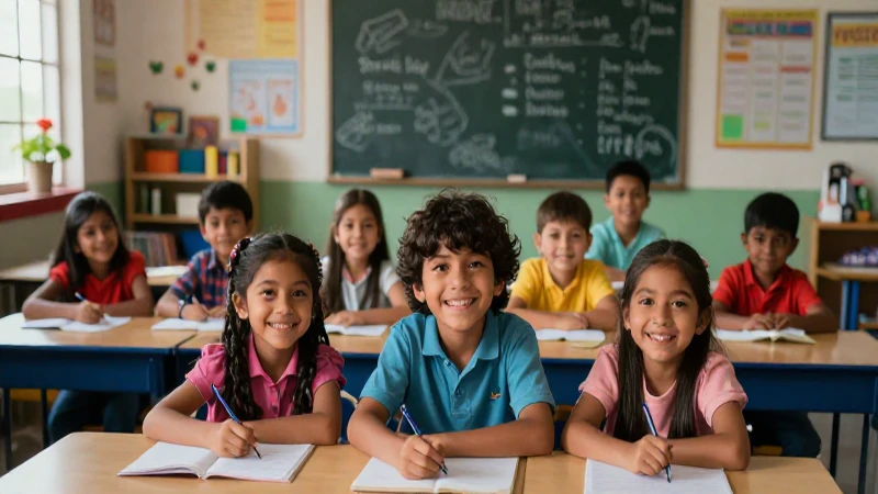 Niños felices en aula mexicana moderna