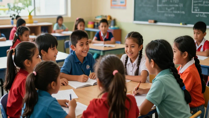 Niños mexicanos felices aprendiendo en comunidad